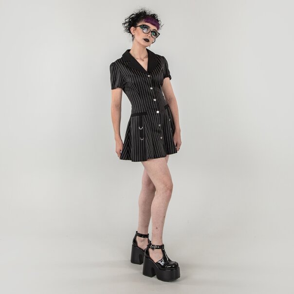 Banned X Blue Banana Pinstripe Core Dress (Black) | Gothic Mini Dress