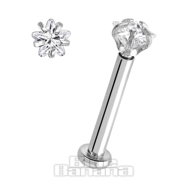 Blue Banana Piercing Labret En Acier Chirurgical Étoile 3mm x 1.2mm (Cristal)