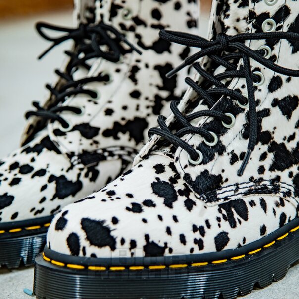 Dr Martens 1460 Bex Dalmatian Hair-On Leather Boots (Black/Cream) | Dr Martens Boots