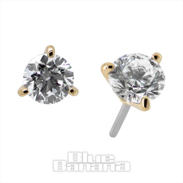 Blue Banana 18K Gold Lab Diamond 3mm Threadless Top (Gold) | Blue Banana Piercing