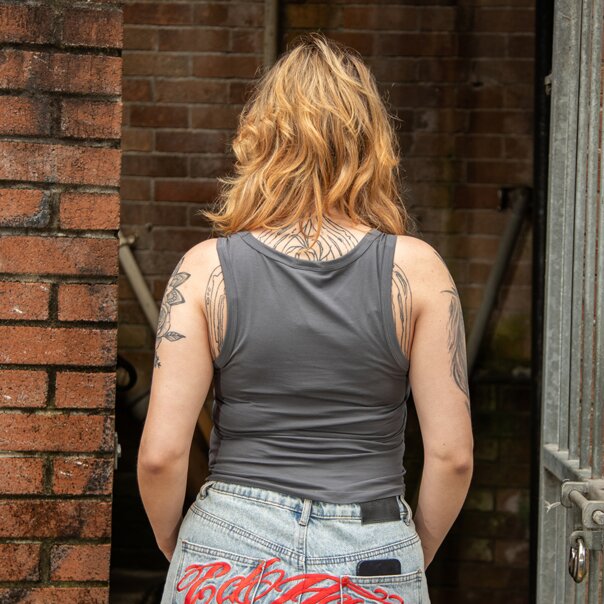 Ed Hardy NYC Diamante Crop Vest (Charcoal) | Alternative Tops