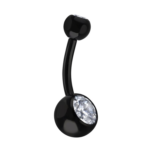 Blue Banana Schwarzes Titan 1,6 Mm Doppelter, Mit Juwelen Besetzter Nabelstab Mit Innengewinde (Kristall) | Blue Banana