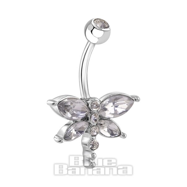 Blue Banana Piercing Nombril Libellule Acier Chirurgical 1.6mm (Cristal)