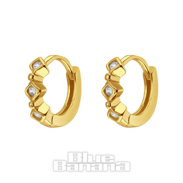 Blaue bananenplattierte Gold-Clicker-Creolen mit drei Kristallen (Paar)| Körperpiercing-Schmuck
