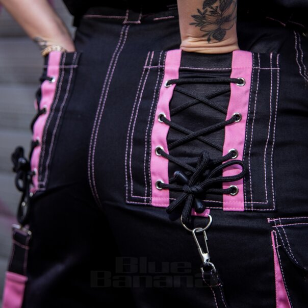 Banned Strappy Paxt Trousers (Black/Pink) | Blue Banana