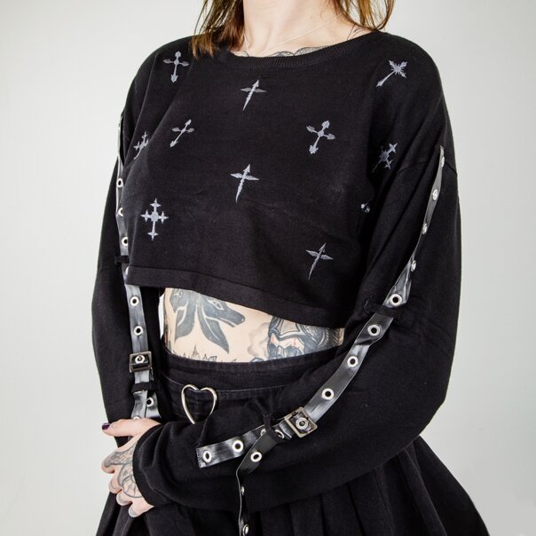Banned Crossbound Crop Jumper (Black) | Banned Alternative Clothing