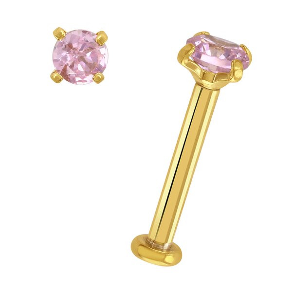 Plasma Gold 1.2 x 8mm Round 3mm Rose Labret | Ear & Lip Jewellery