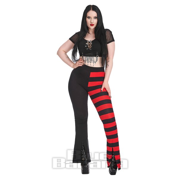 Banned Allure Half Black & Red Stripe Flare Leggings | Cyber Goth Fashion