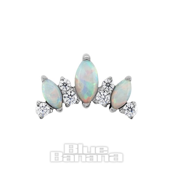 Blue Banana Tri Tear-Oberteil aus poliertem Titan mit synthetischem Opal und Zirkonia ohne Gewinde (Silber)| Körperpiercing-Schmuck