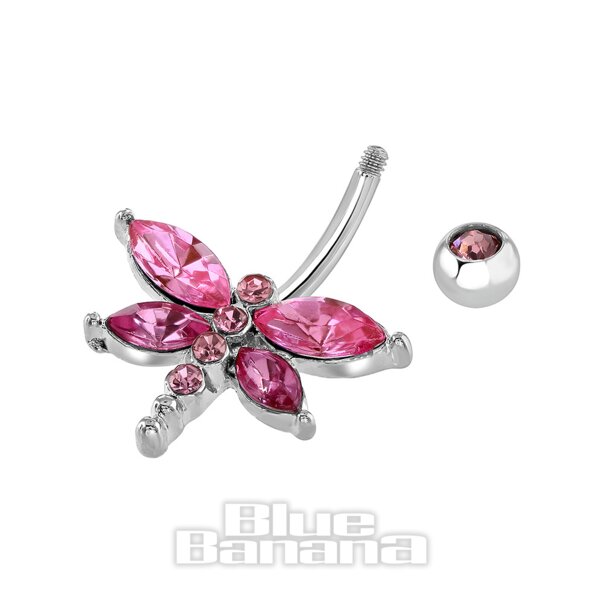 Blue Banana Surgical Steel 1.6mm Dragonfly Navel Bar (Light Rose)