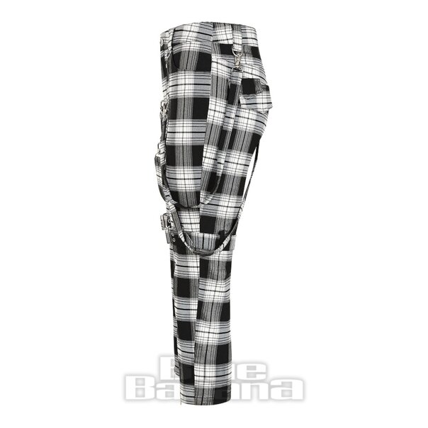 Banned Nocturne Buckle Trousers (Black/White) | Alternative Fashion, Goth Clothing
