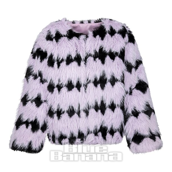 Blue Banana Striped Faux Fur Coat (Lilac/Black) | Blue Banana