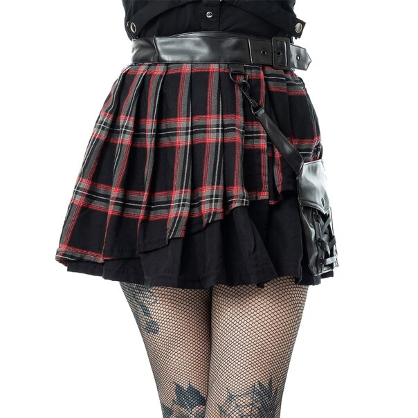 Poizen Industries Phantom Highlander Skirt (Black/Red) | Gothic Summer Clothing
