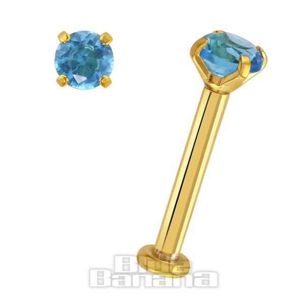 Plasma Gold 1.2 x 8mm Round 3mm Aqua Labret | Ear & Lip Jewellery