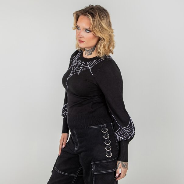 Banned Carla Spiderweb Jumper (Black) | Alternative Knits | Autumn Fashion