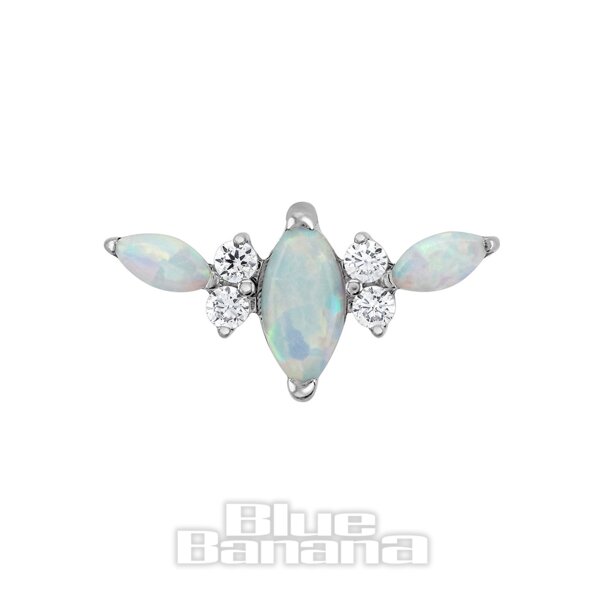 Blaue Banane, polierter Titan-Tri-Synthetik-Opal und fadenloses Zirkonia-Oberteil (Silber) | Körperpiercing-Schmuck