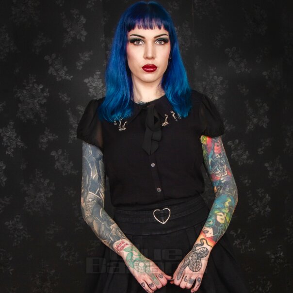 Hell Bunny Charmante Bluse (Schwarz) | Blue Banana