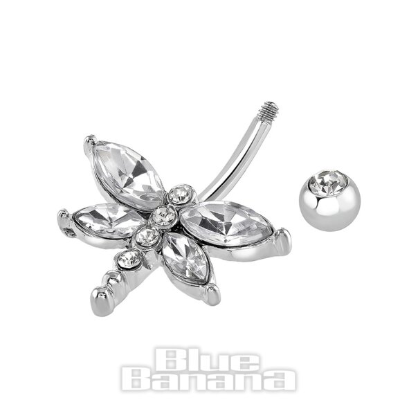 Blue Banana Surgical Steel 1.6mm Dragonfly Navel Bar (Crystal)