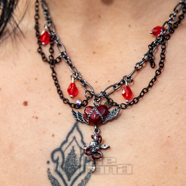 Blue Banana Herz & Schädel Kettenhalsband (Schwarz/Silber) | Blue Banana