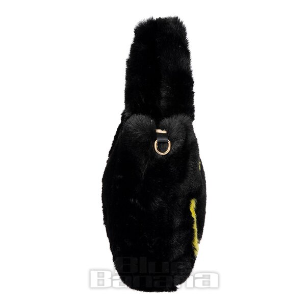 Bolso peludo azul con sonrisa de plátano (negro) | plátano azul