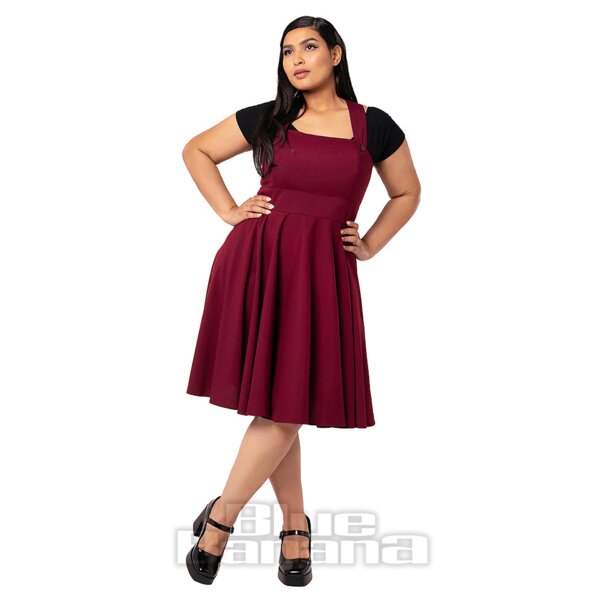 Hell Bunny Patti Pinafore Dress (Burgundy) | Blue Banana