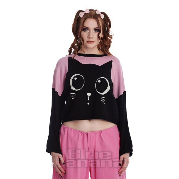 Banned Haru Pink Jumper - Cute Cat Goth Top