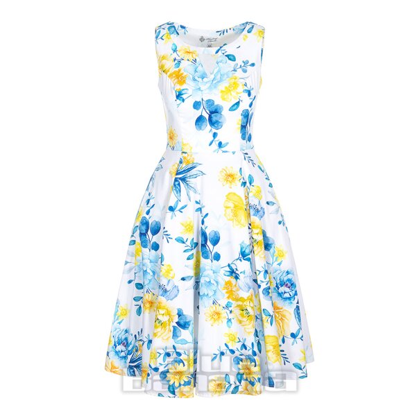 Bleeding Heart Blue & Yellow Flowers Dress | Vintage Summer Dresses