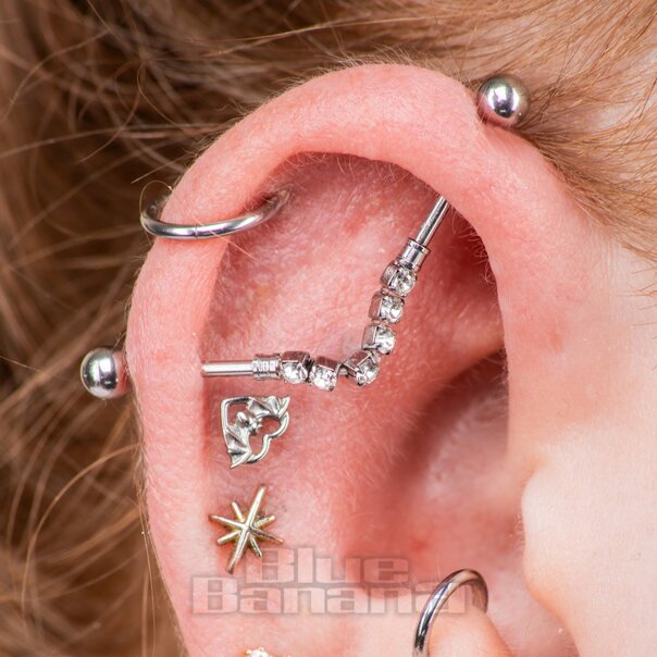 Blue Banana Surgical Steel 1.2x38mm Zirconia Link Industrial (Crystal) | Body Piercing Jewellery