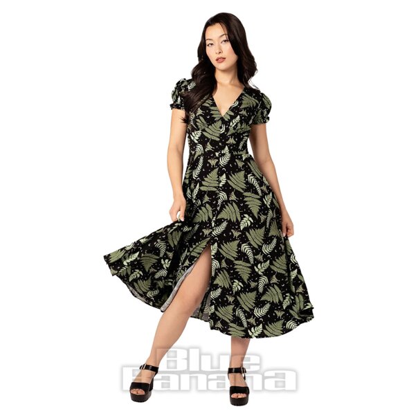 Hell Bunny Gaia Midi Dress (Black/Green) | Alternative Fashion, Goth Clothing