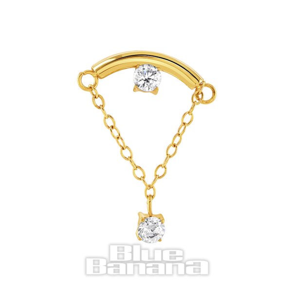 Blue Banana Plasma Gold 1,2 x 8 mm Bar Drop Chain & Gem Threadless Labret (Gold)| Körperpiercing-Schmuck