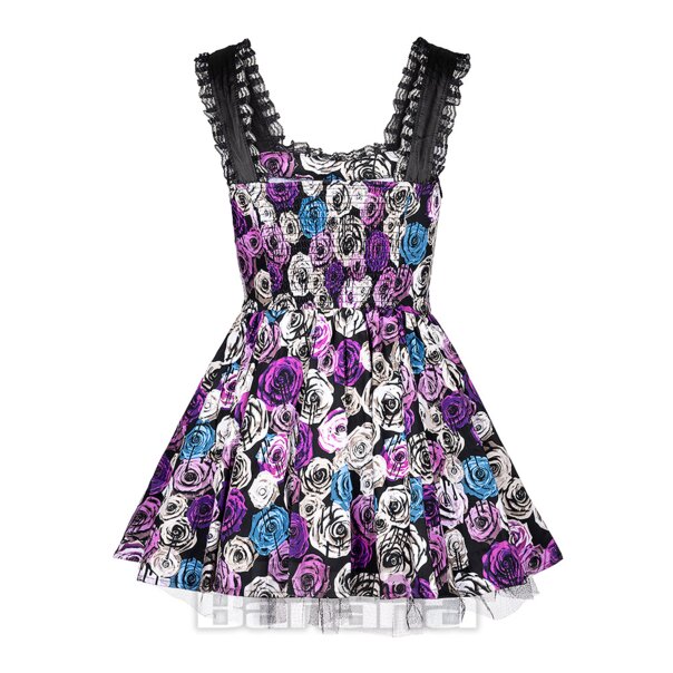 H&R London Pink Roses Dress (Multicolour) | Vintage Mini Dresses