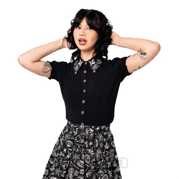 Blusa negra con travesuras de Hell Bunny | Blue Banana
