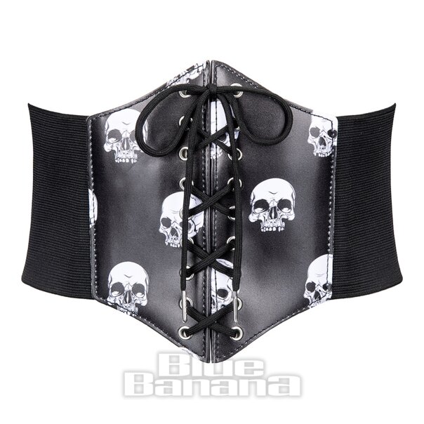 Blue Banana Wide Waist Skull Print Belt (Black) | Blue Banana