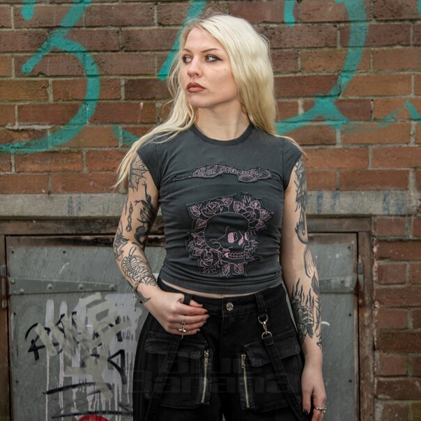 T-shirt Ed Hardy à motif floral et tête de mort (noir) | T-shirts graphiques