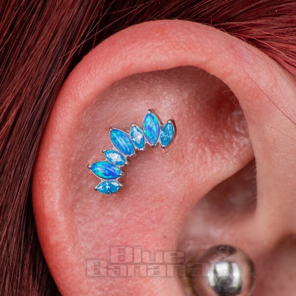 Blue Banana Opale Marquise Curvo In Titanio Lucidato Da 1,2X10 Mm Labret Senza Filettatura (Blu) | Body Piercing Jewellery
