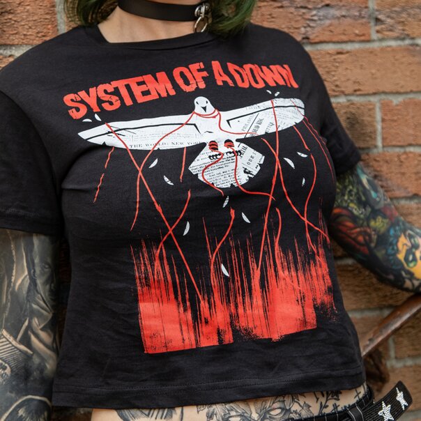 System Of A Down Bird Flight Crop T-Shirt (Black) | Cropped Band Tees