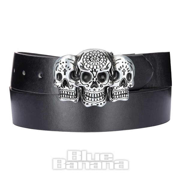 Cinturon de 3 calaveras Blue Banana (negro) | Gothic Accessories