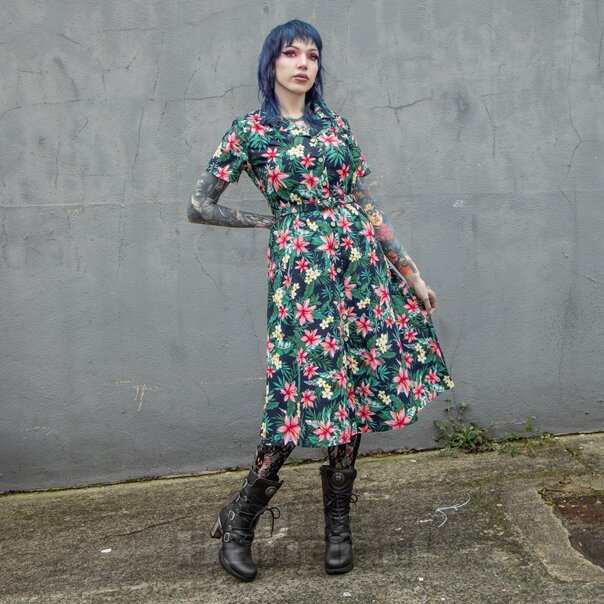 Banned Tropical Kate Dress (Navy) | Alternative Dresses Blue Banana