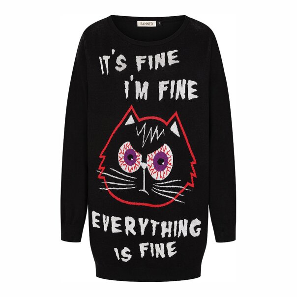 Banned Panic Purrfect Jumper (Black) | Alternative Fashion, Goth Clothing