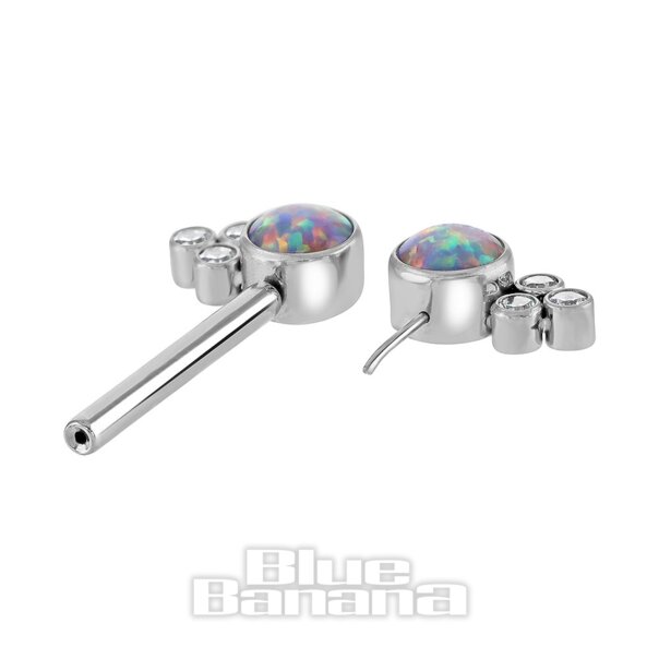 Blue Banana Poliertes Titan Kubische Zirkonia-Steine Nippelstange Ohne Gewinde (Opal/Klar)| Body Piercing Jewellery