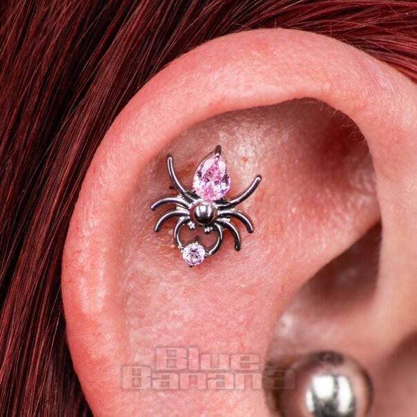 Blue Banana Polished Titanium 1.2x10mm Spider Threadless Labret (Rose Pink) | Body Piercing Jewellery