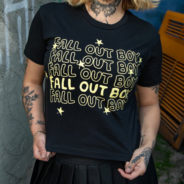 Fall Out Boy Repeat Crop T-Shirt (Black) | Cropped Band Tees