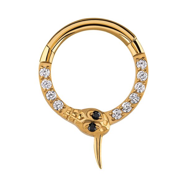 Blue Banana Snake 1.2 Hinged Segment Ring (Gold/Crystal) | Piercing jewelry