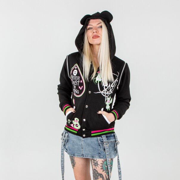 Heartless Hex Bear Varsity Jacket (Black) | Gothic Clothing