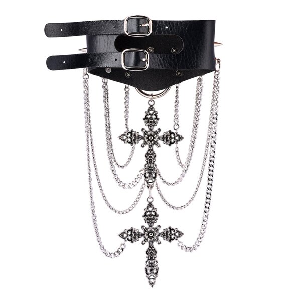 Halsband mit blauen Bananenspitzen und Kreuzen (Schwarz) | Alternative Accessoires