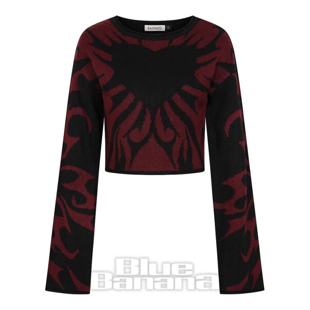 Banned Toxic Love Cropped Jumper (Black/Burgundy) | Alternative Clothing, Alternative Jumpers