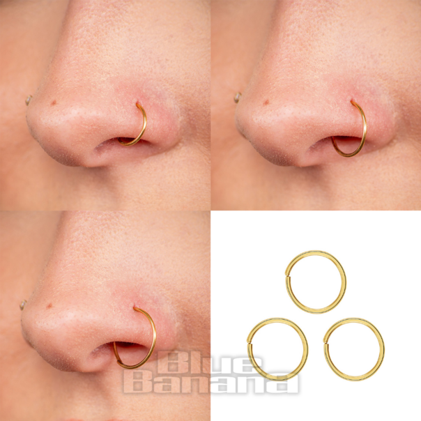 Blue Banana Pvd Gold 3 Pack Assorted Seamless Nose Ring (Gold)| Body Piercing Jewellery