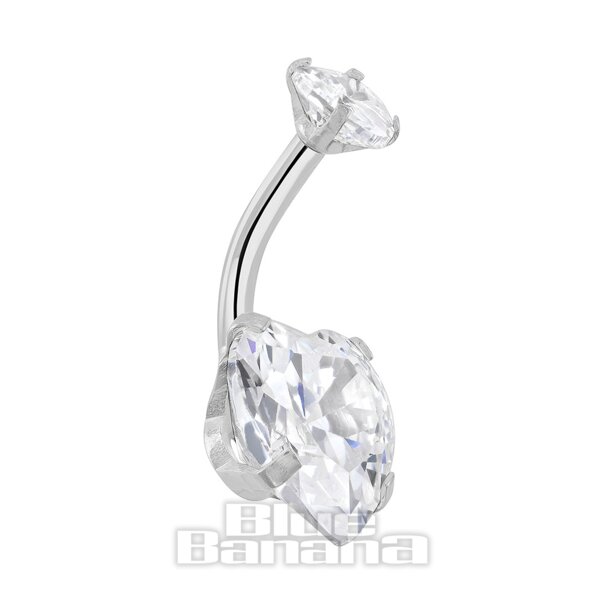 Blue Banana - Barretta per ombelico a forma di cuore in acciaio chirurgico con zirconia cubica (argento) | Gioielli per piercing
