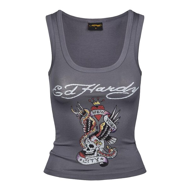 Ed Hardy NYC Diamante Crop Vest (Charcoal) | Alternative Tops