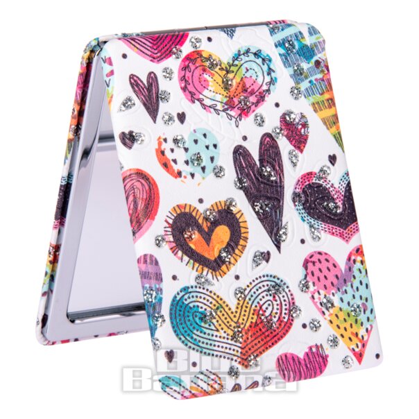 Espejo de maquillaje compacto plegable (corazones divertidos) | Lentes de contacto de colores